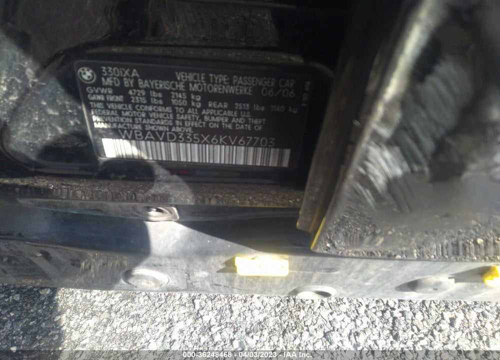 2006 BMW 330XI VIN: WBAVD335X6KV67703