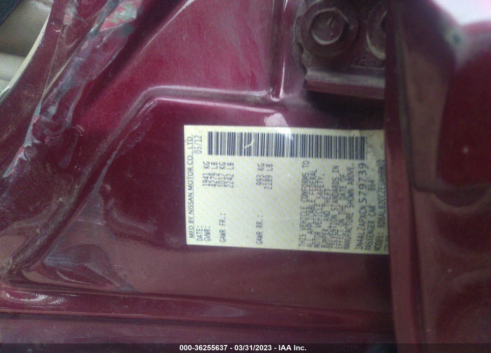 2012 NISSAN ALTIMA 2.5 S VIN: 1N4AL2APXCN579739