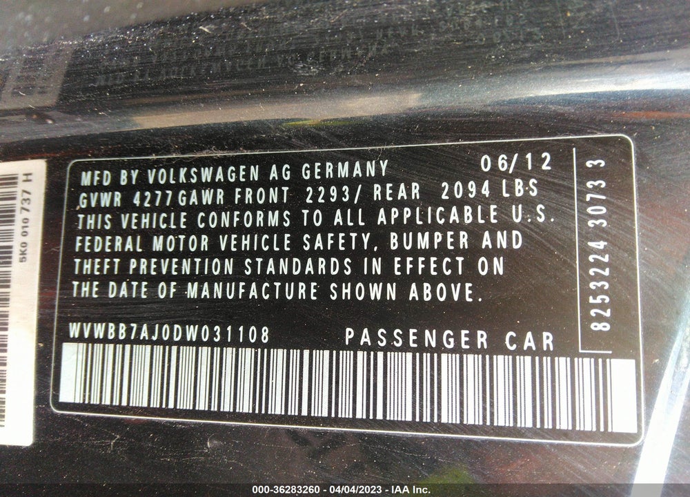 2013 VOLKSWAGEN GOLF 2.5L 2-DOOR VIN: WVWBB7AJ0DW031108