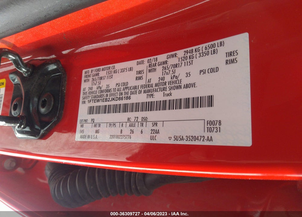 2018 FORD F-150 XLT VIN: 1FTEW1EB2JKD86186