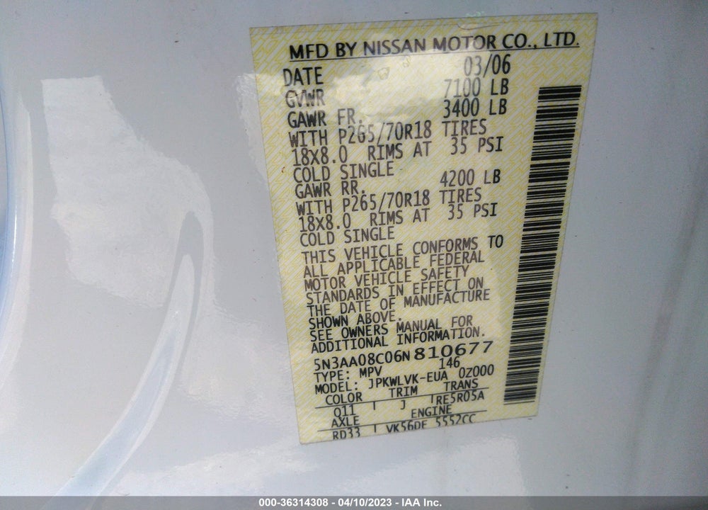 2006 INFINITI QX56 VIN: 5N3AA08C06N810677