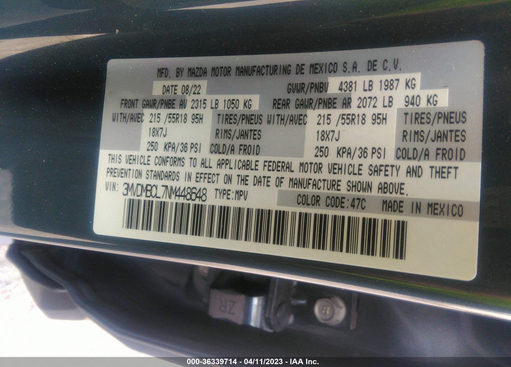 2022 MAZDA CX-30 CARBON EDITION VIN: 3MVDMBCL7NM448648