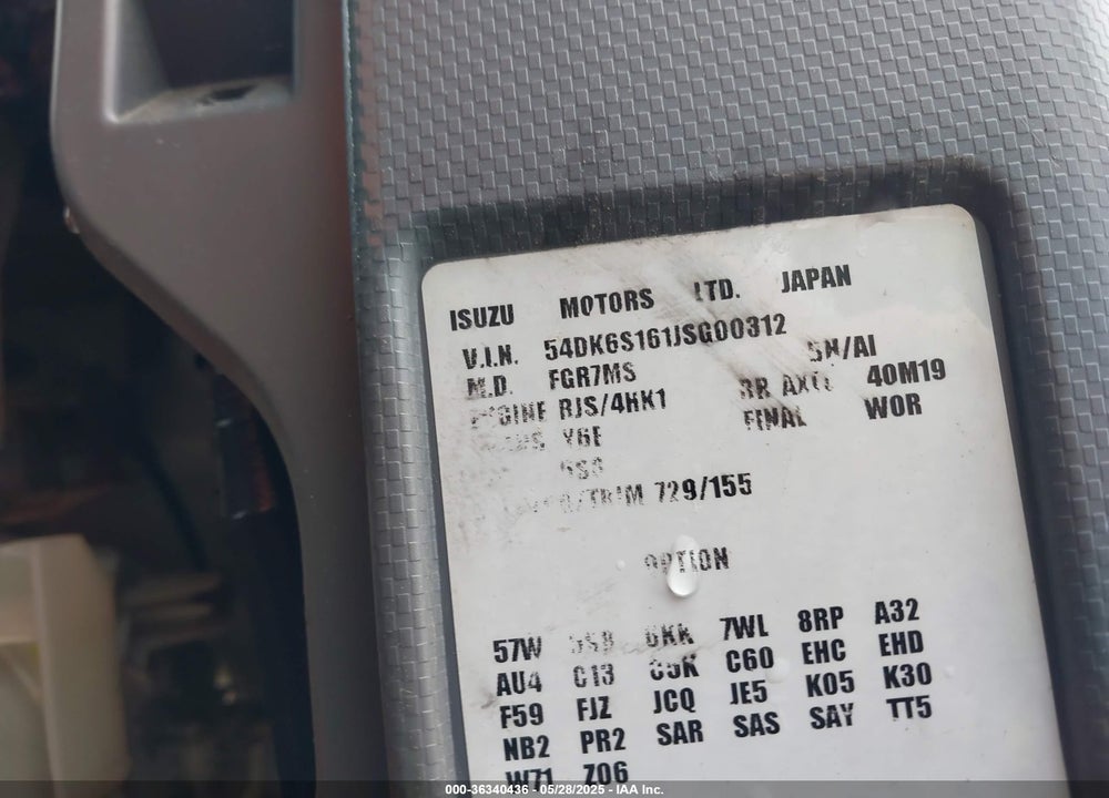 2018 ISUZU FTR VIN: 54DK6S161JSG00312