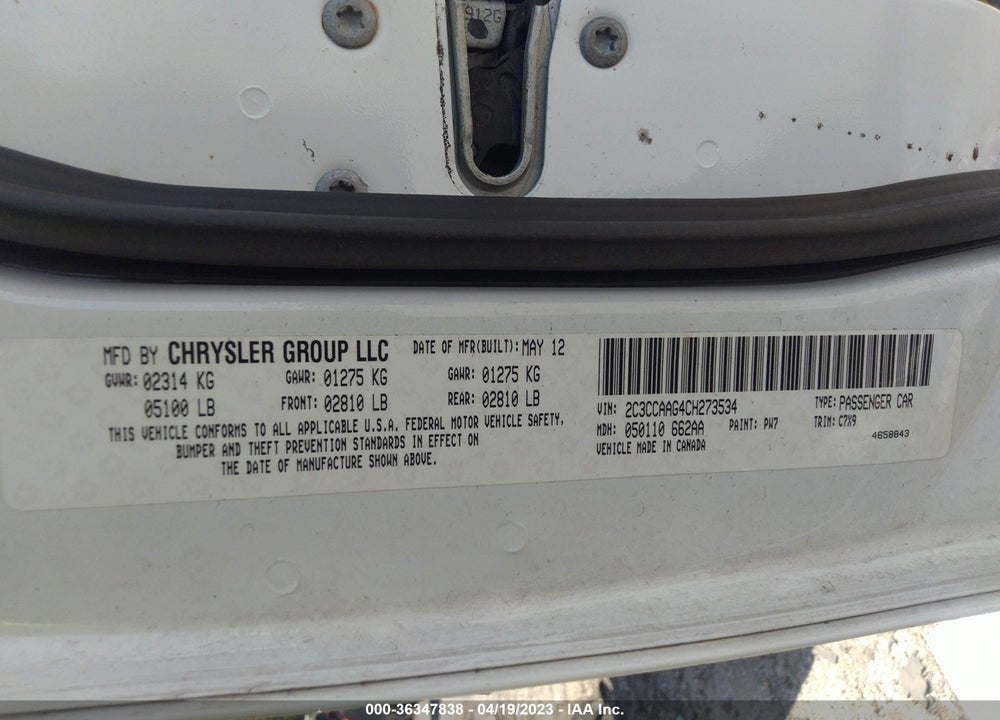 2012 CHRYSLER 300 VIN: 2C3CCAAG4CH273534