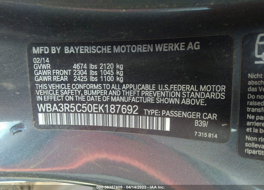 2014 BMW 435I XDRIVE VIN: WBA3R5C50EK187692