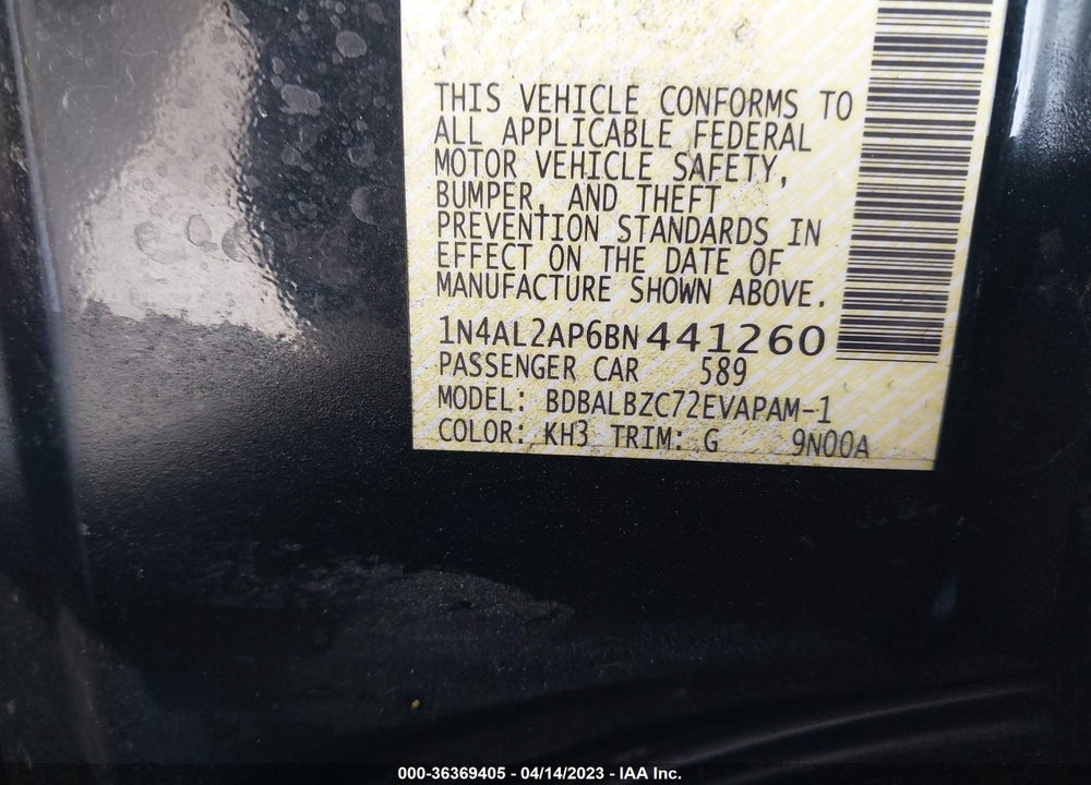 2011 NISSAN ALTIMA 2.5 S VIN: 1N4AL2AP6BN441260
