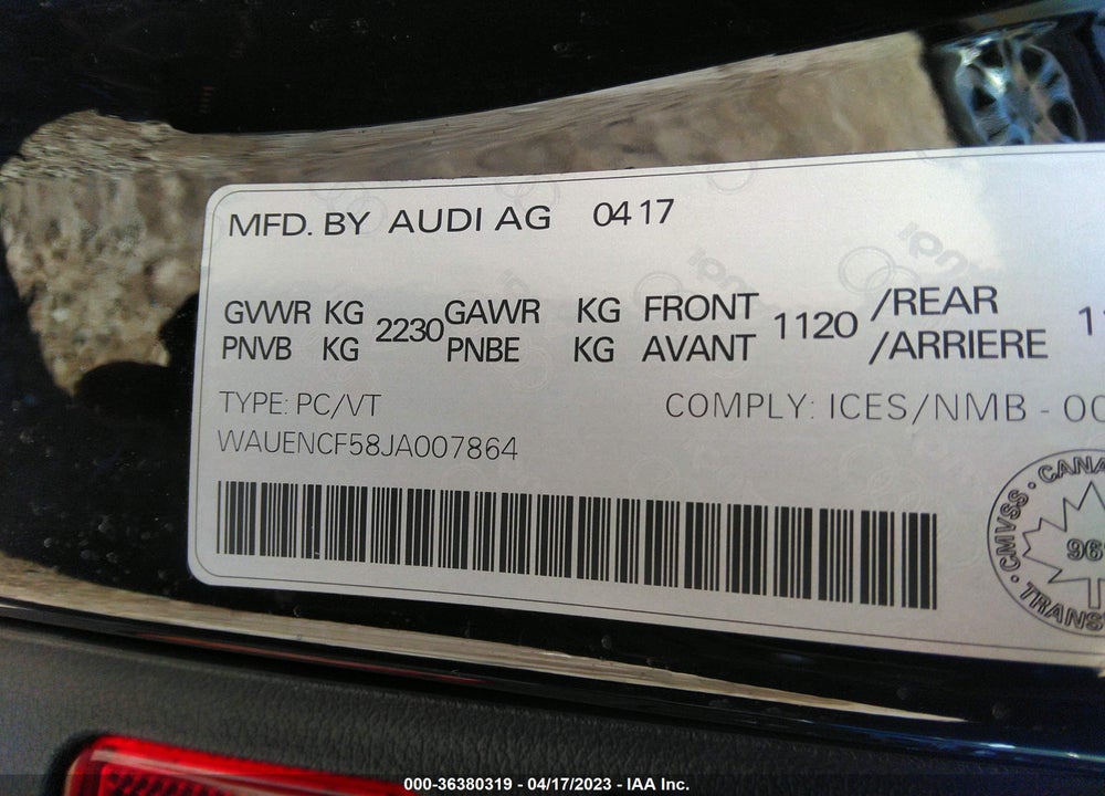 2018 AUDI A5 2.0T PREMIUM VIN: WAUENCF58JA007864