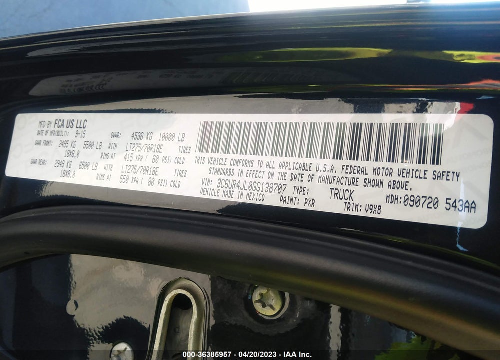 2016 RAM 2500 VIN: 3C6UR4JL0GG138707