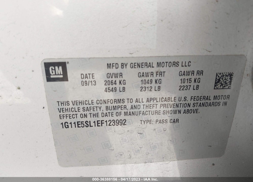 2014 CHEVROLET MALIBU 2LT VIN: 1G11E5SL1EF123992