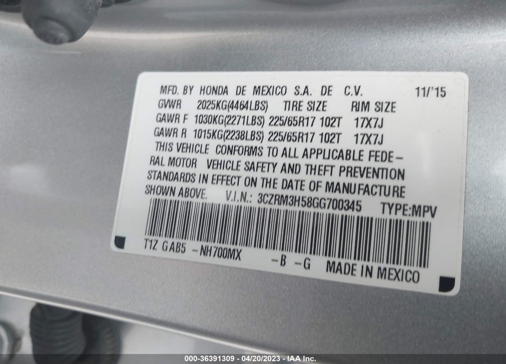 2016 HONDA CR-V EX VIN: 3CZRM3H58GG700345