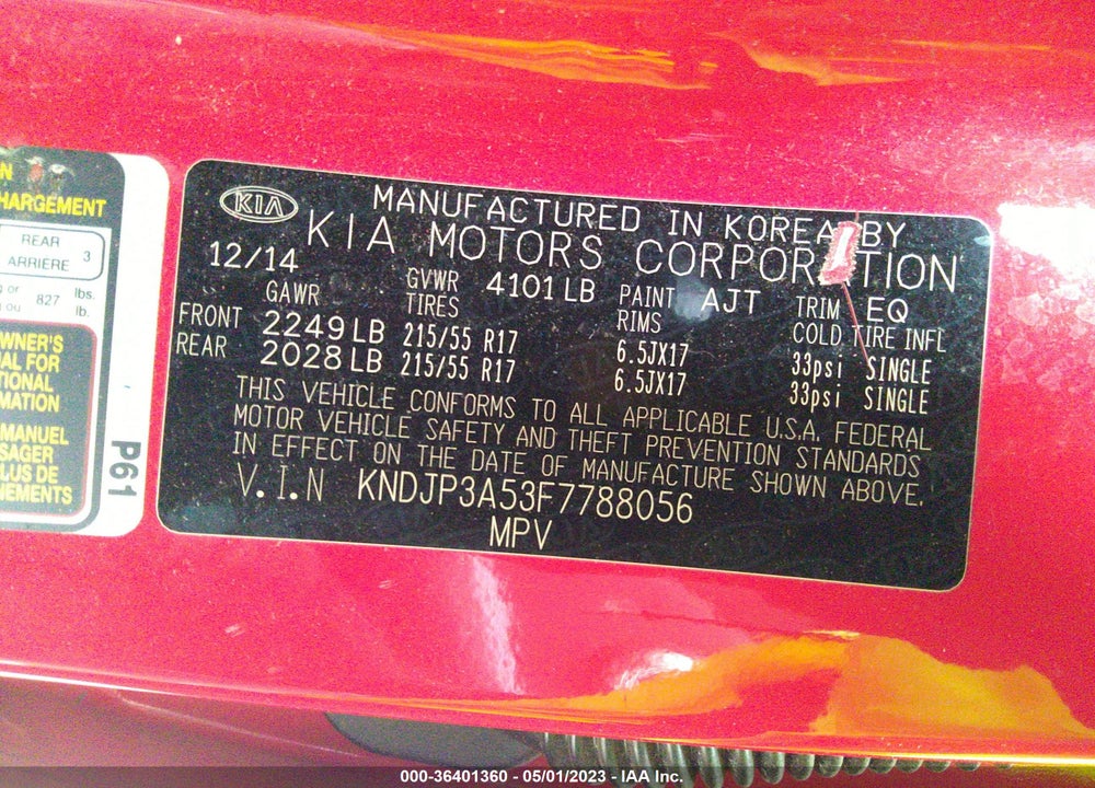 2015 KIA SOUL VIN: KNDJP3A53F7788056