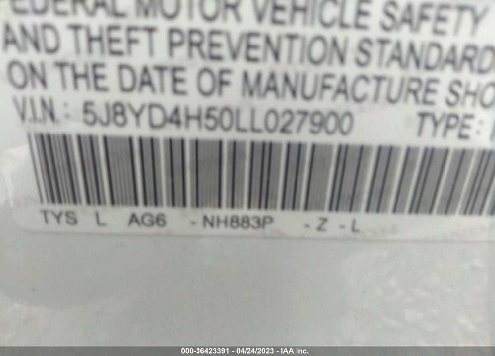 2020 ACURA MDX TECHNOLOGY PACKAGE VIN: 5J8YD4H50LL027900