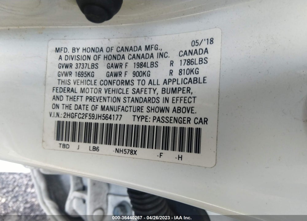 2018 HONDA CIVIC LX VIN: 2HGFC2F59JH564177