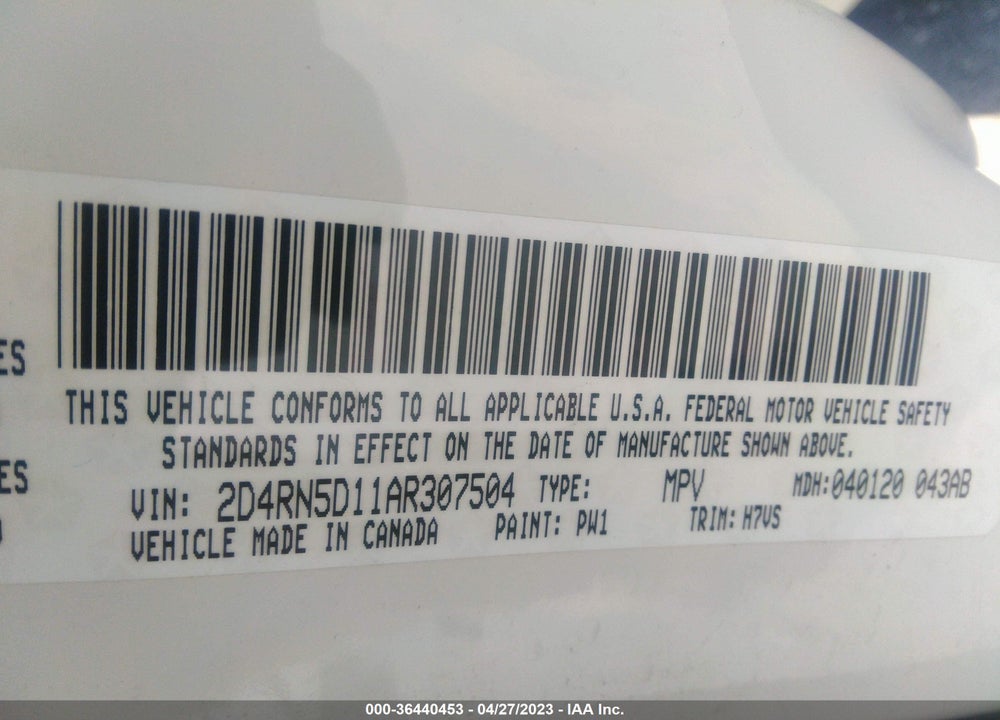 2010 DODGE GRAND CARAVAN SXT VIN: 2D4RN5D11AR307504