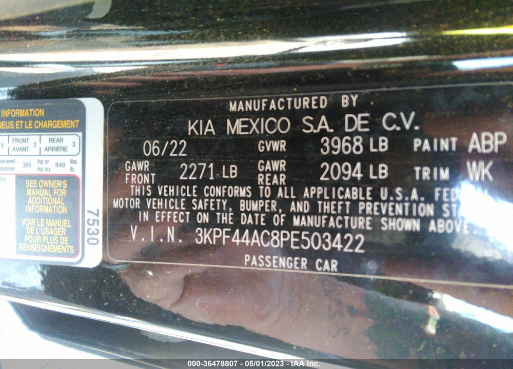 2023 KIA FORTE GT VIN: 3KPF44AC8PE503422