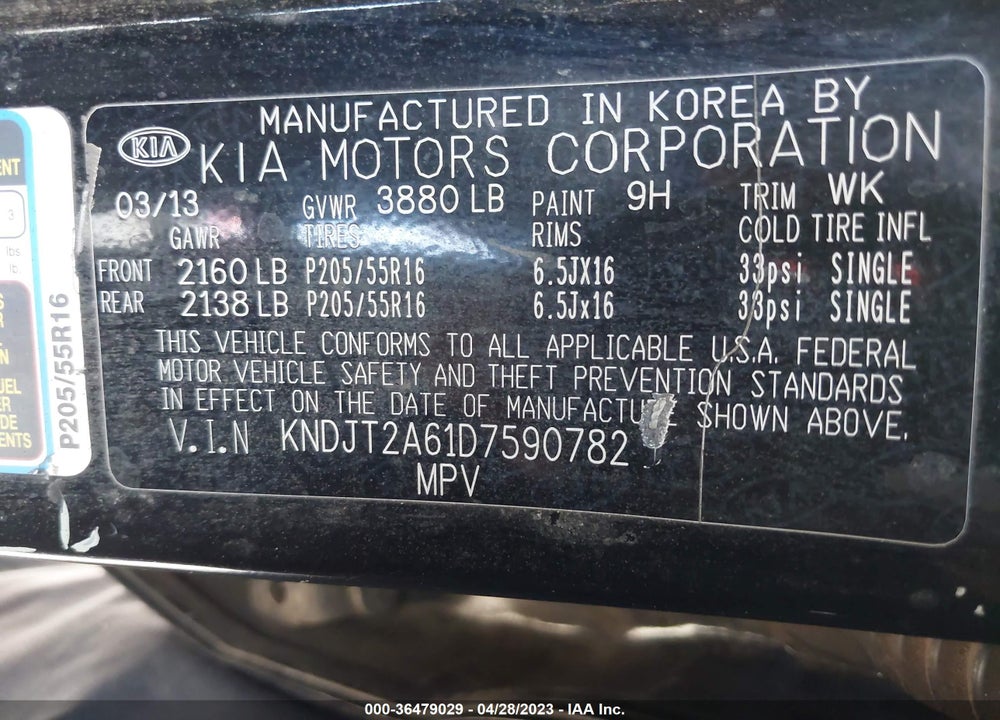 2013 KIA SOUL VIN: KNDJT2A61D7590782