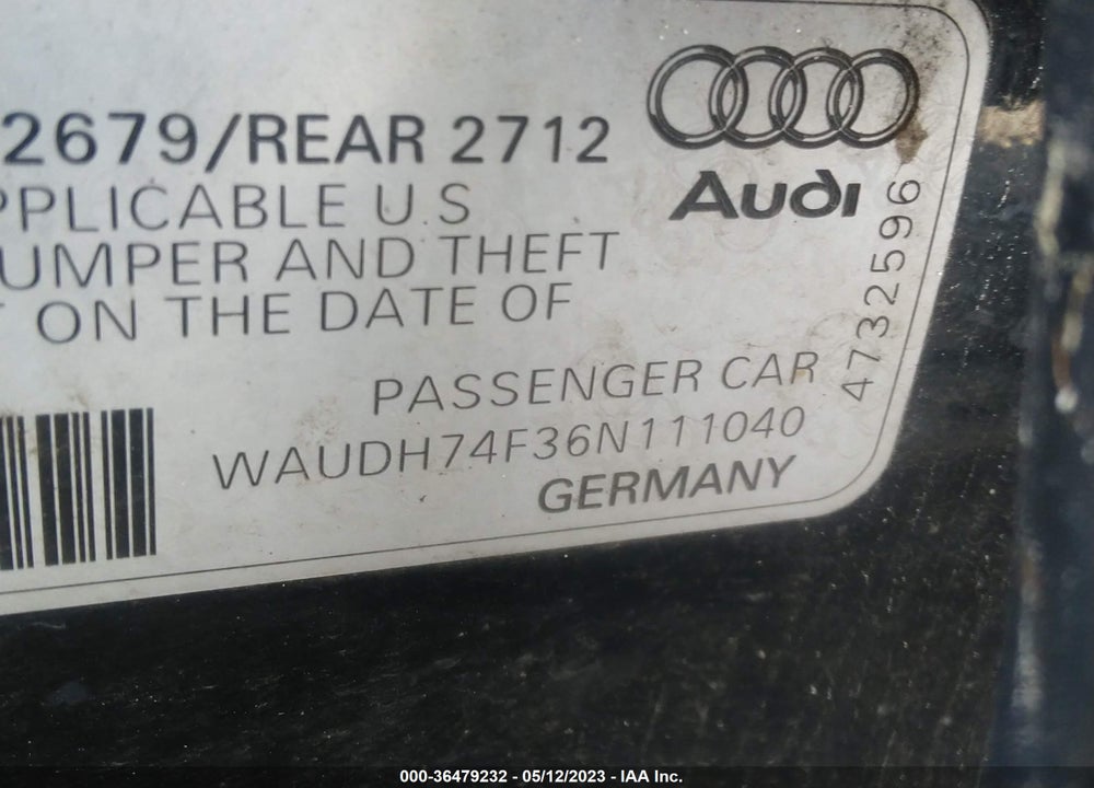 2006 AUDI A6 VIN: WAUDH74F36N111040