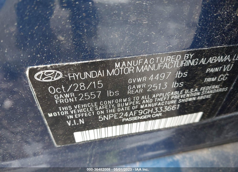 2016 HYUNDAI SONATA VIN: 5NPE24AF9GH333661