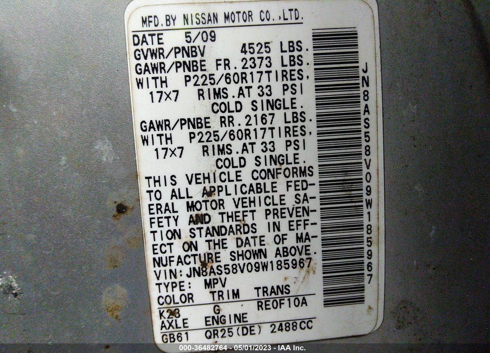 2009 NISSAN ROGUE SL VIN: JN8AS58V09W185967