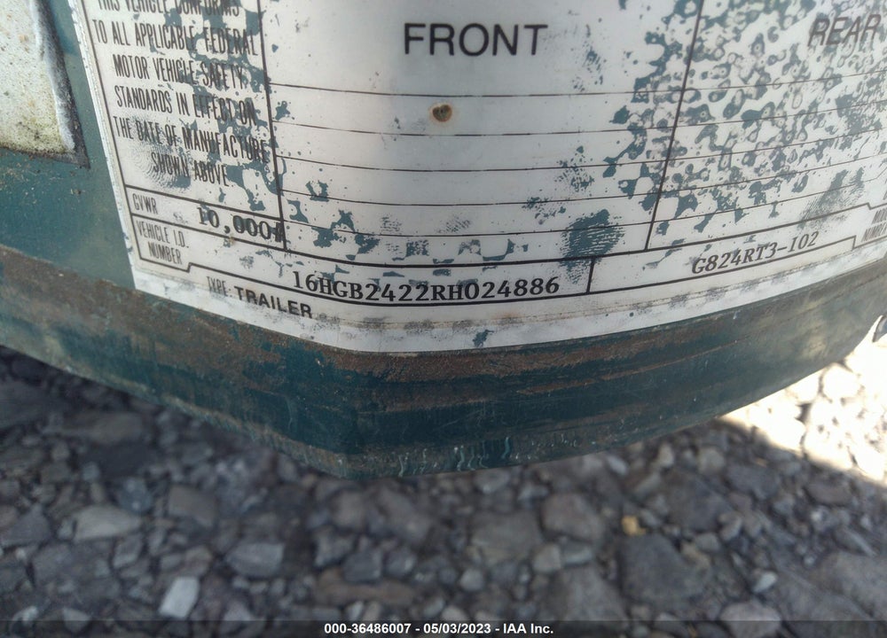1994 HAUL MARK IND TRAILER VIN: 16HGB2422RH024886
