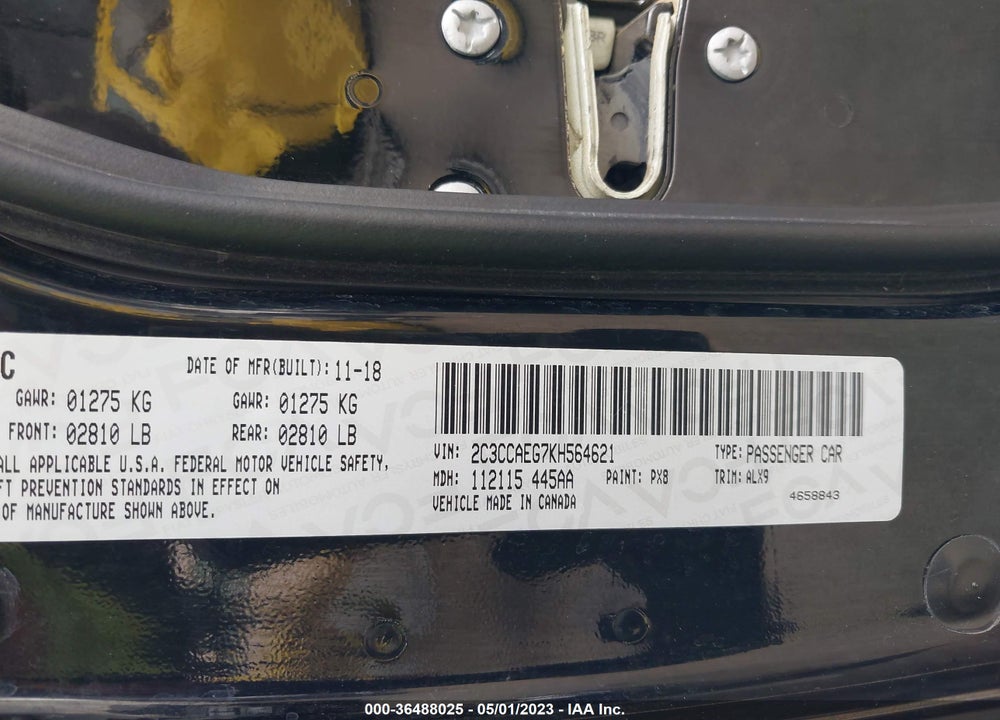 2019 CHRYSLER 300 VIN: 2C3CCAEG7KH564621