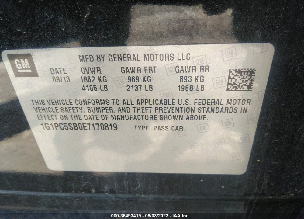2014 CHEVROLET CRUZE 1LT AUTO VIN: 1G1PC5SB0E7170819