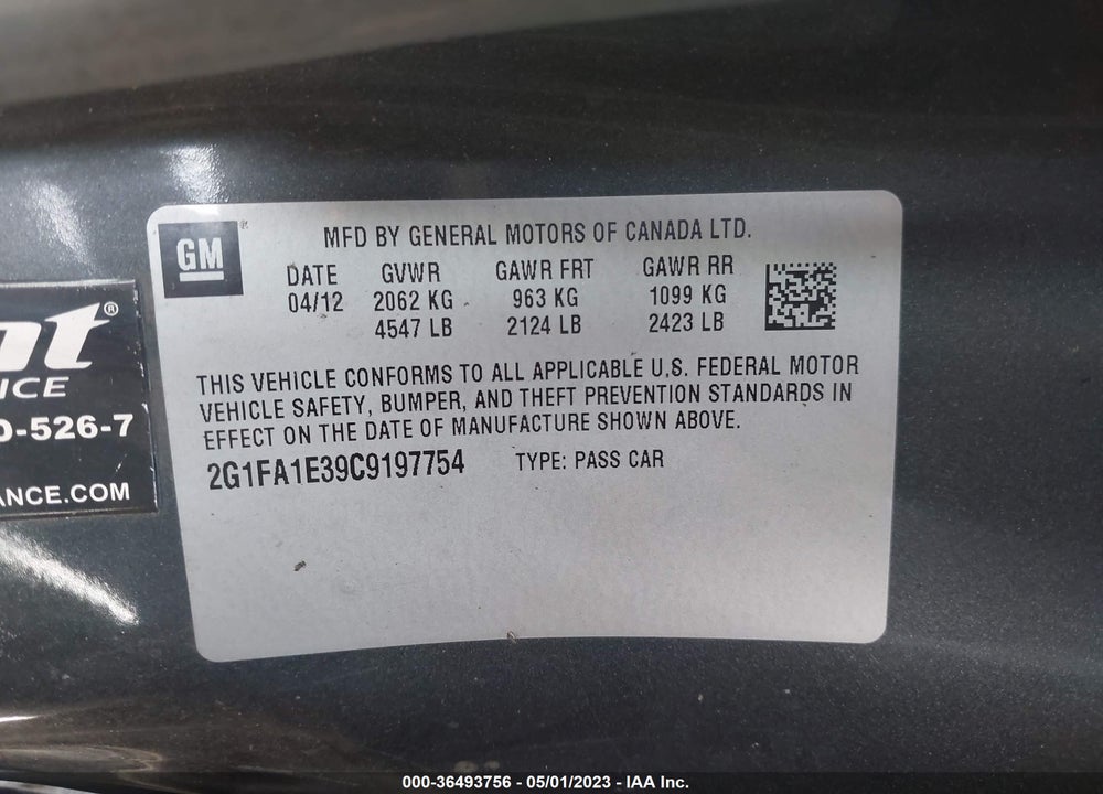 2012 CHEVROLET CAMARO 2LS VIN: 2G1FA1E39C9197754