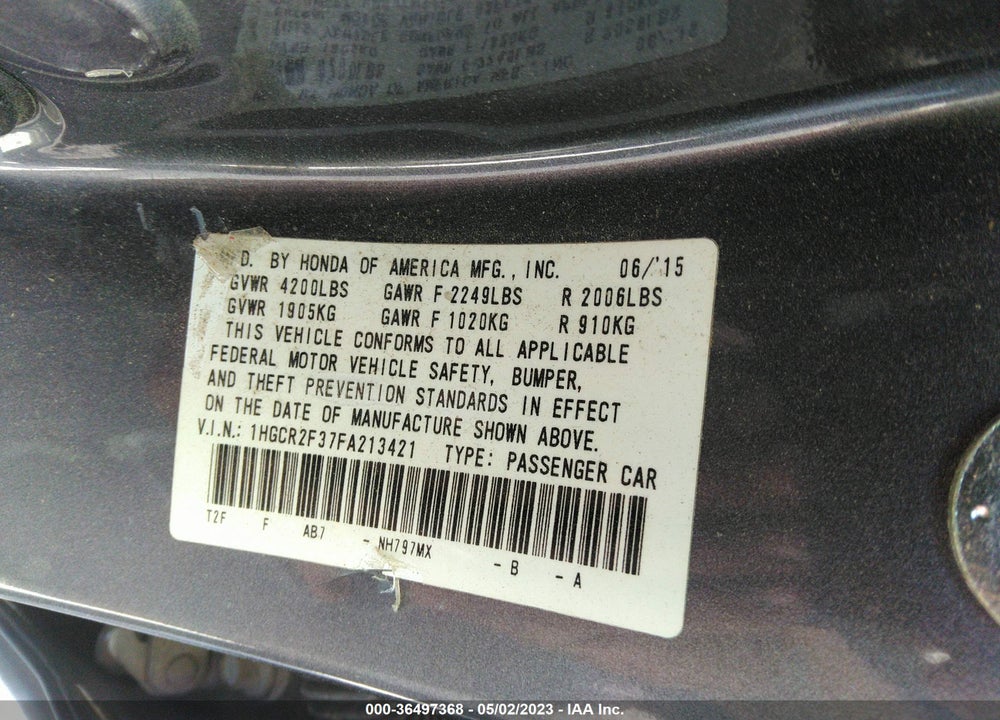 2015 HONDA ACCORD LX VIN: 1HGCR2F37FA213421