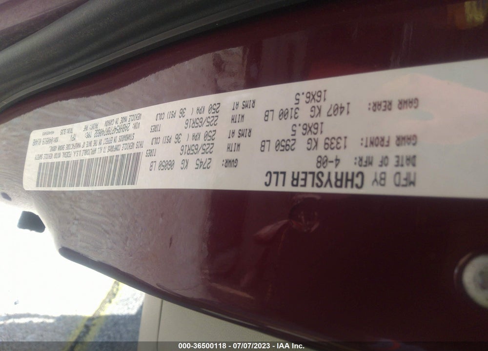 2008 CHRYSLER TOWN & COUNTRY TOURING VIN: 2A8HR54P78R740832