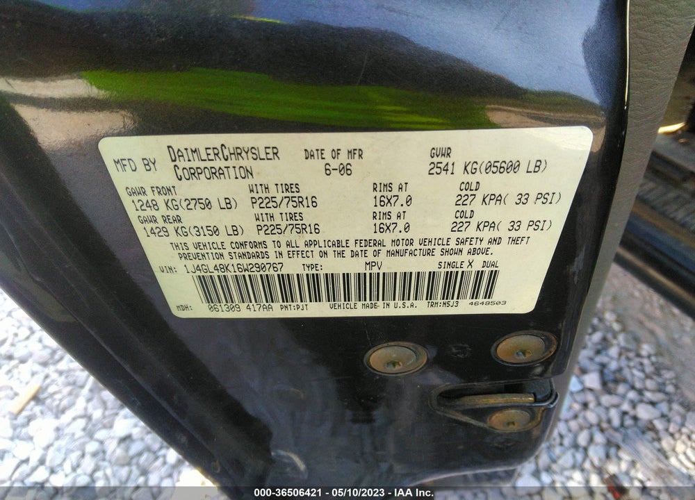 2006 JEEP LIBERTY SPORT VIN: 1J4GL48K16W290767