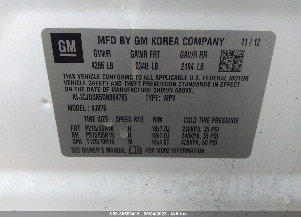 2013 BUICK ENCORE PREMIUM VIN: KL4CJDSB5DB064765