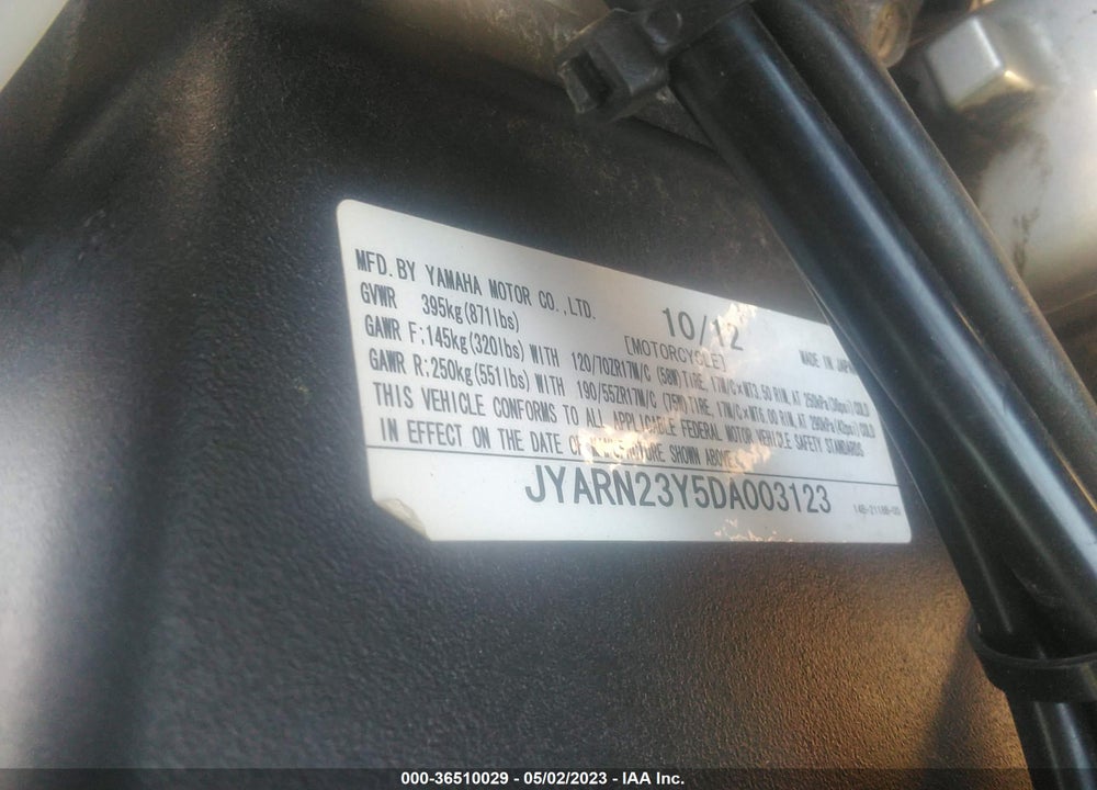 2013 YAMAHA YZFR1 C VIN: JYARN23Y5DA003123