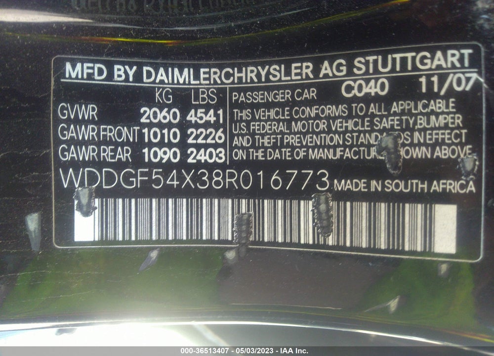 2008 MERCEDES-BENZ C 300 SPORT/LUXURY/ VIN: WDDGF54X38R016773
