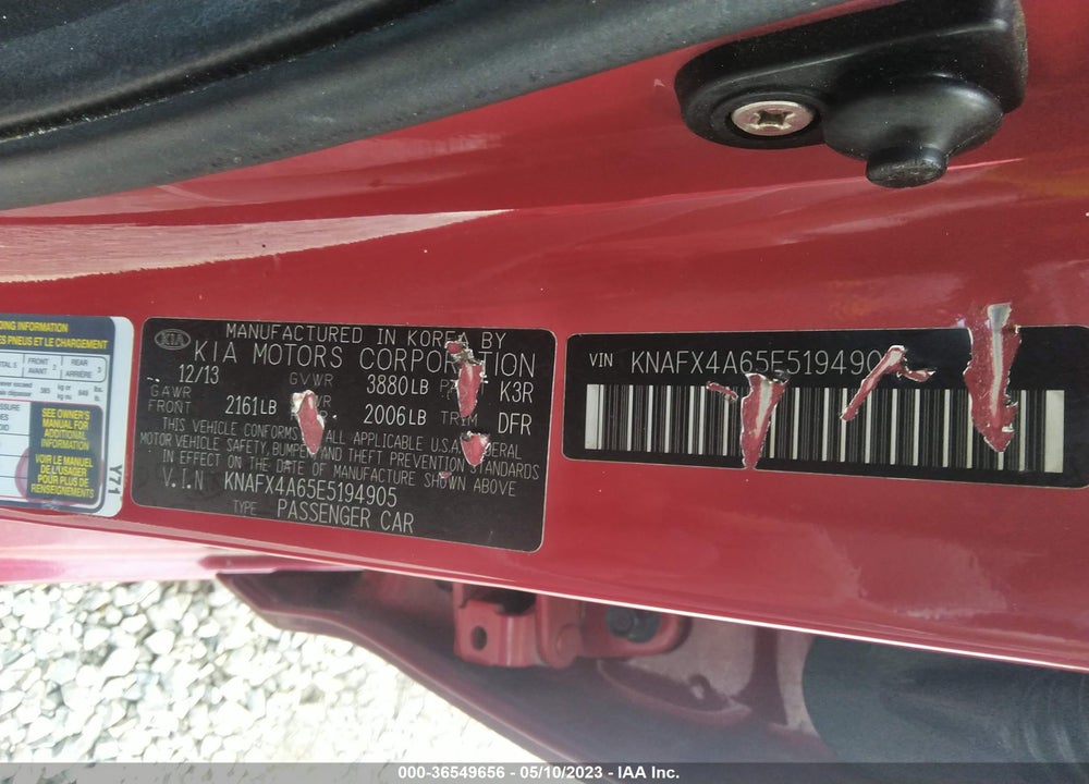 2014 KIA FORTE VIN: KNAFX4A65E5194905
