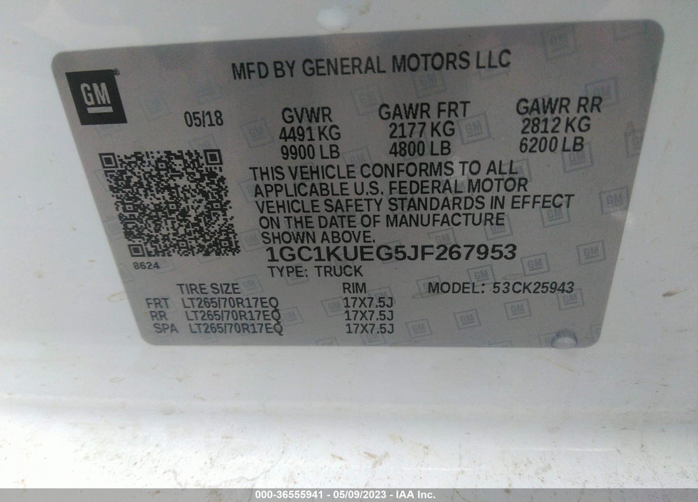 2018 CHEVROLET SILVERADO 2500HD WT VIN: 1GC1KUEG5JF267953