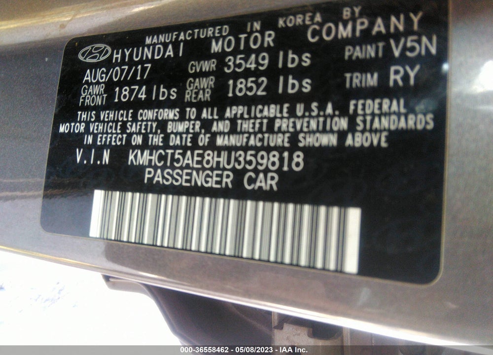 2017 HYUNDAI ACCENT SE VIN: KMHCT5AE8HU359818