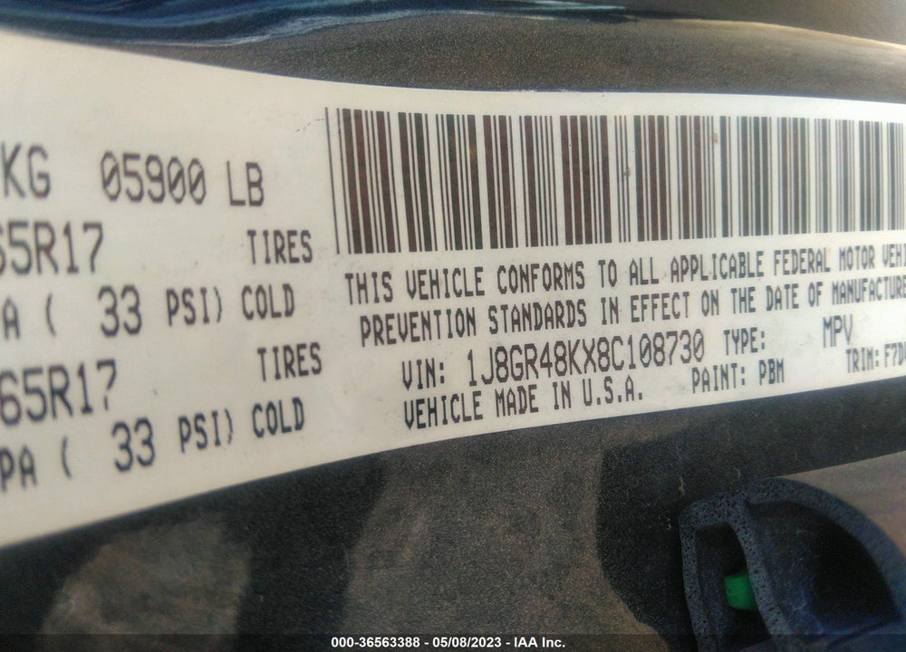 2008 JEEP GRAND CHEROKEE LAREDO VIN: 1J8GR48KX8C108730