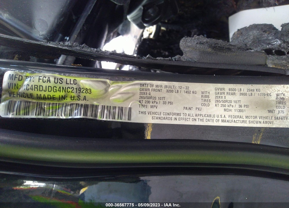 2022 DODGE DURANGO GT PLUS AWD VIN: 1C4RDJDG4NC219283