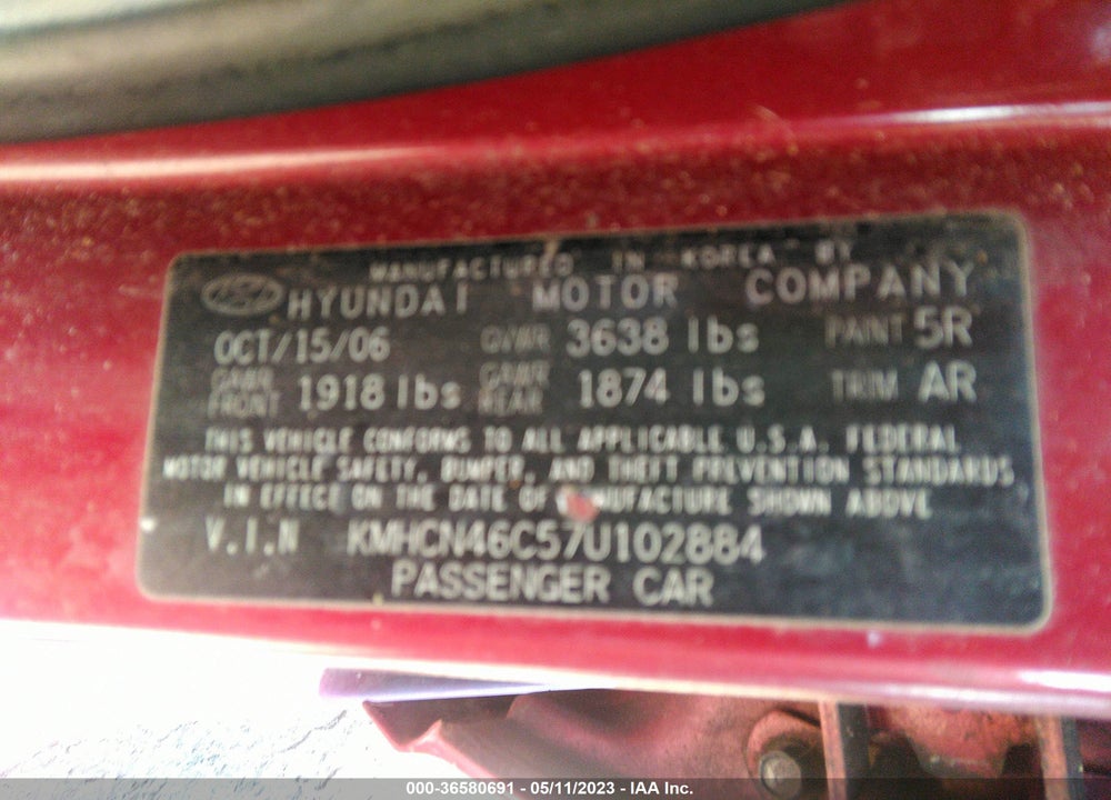 2007 HYUNDAI ACCENT GLS VIN: KMHCN46C57U102884