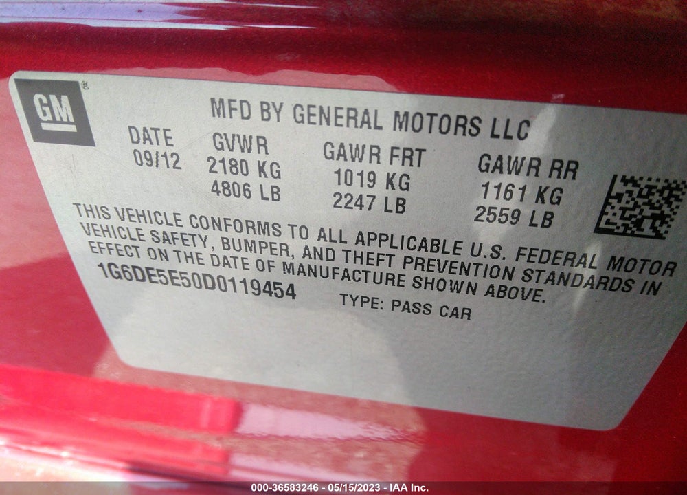 2013 CADILLAC CTS LUXURY VIN: 1G6DE5E50D0119454