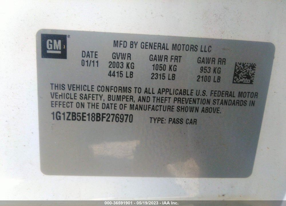2011 CHEVROLET MALIBU LS VIN: 1G1ZB5E18BF276970