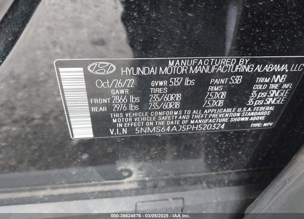 2023 HYUNDAI SANTA FE XRT VIN: 5NMS64AJ5PH520324