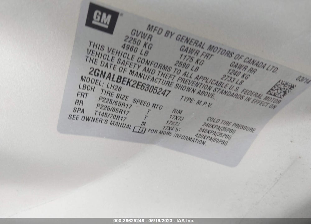 2014 CHEVROLET EQUINOX 1LT VIN: 2GNALBEK2E6305247