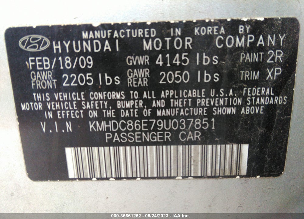 2009 HYUNDAI ELANTRA TOURING VIN: KMHDC86E79U037851