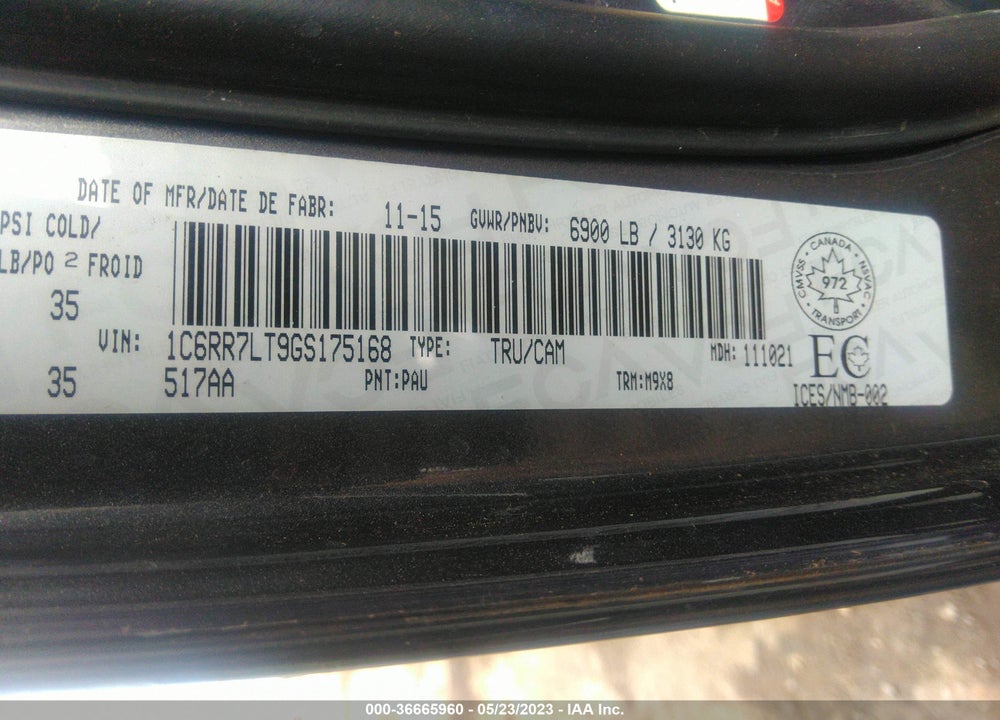 2016 RAM 1500 SLT VIN: 1C6RR7LT9GS175168