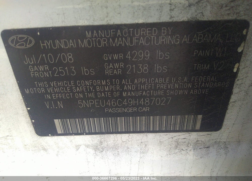 2009 HYUNDAI SONATA LIMITED VIN: 5NPEU46C49H487027