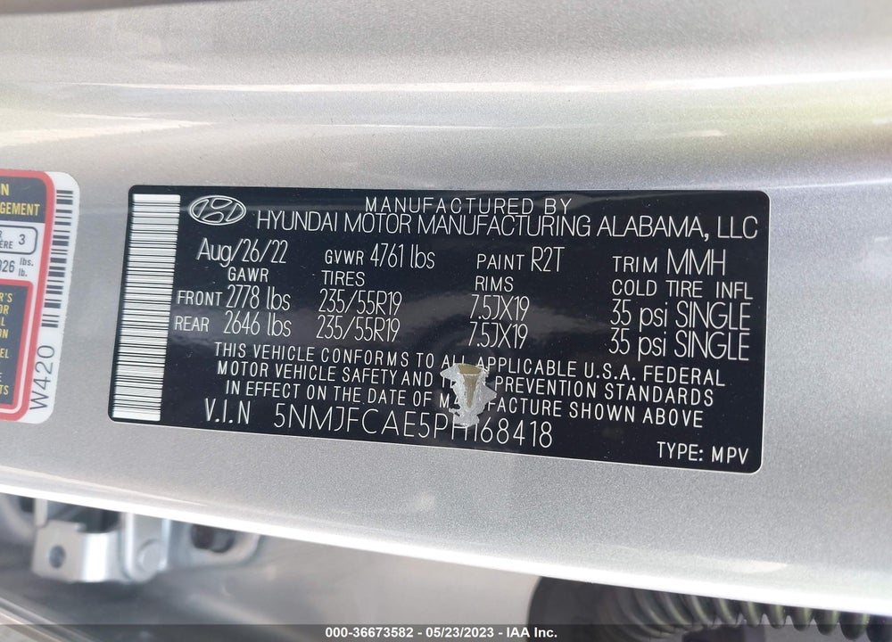 2023 HYUNDAI TUCSON SEL VIN: 5NMJFCAE5PH168418