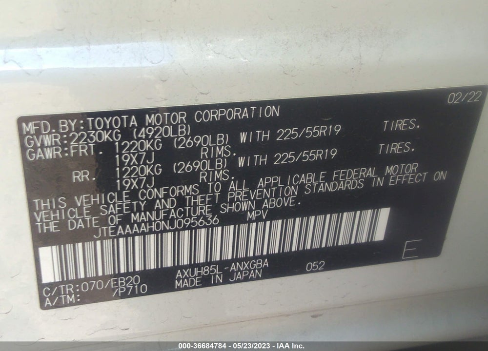 2022 TOYOTA VENZA XLE VIN: JTEAAAAH0NJ095636