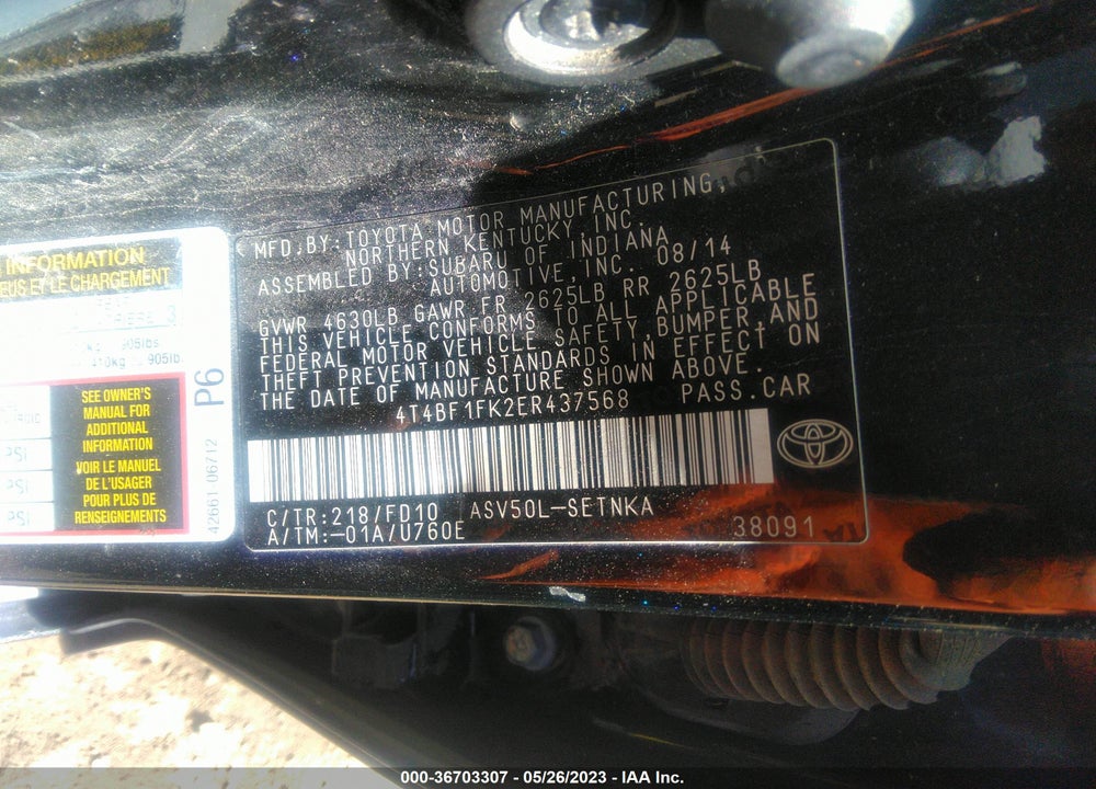 2014 TOYOTA CAMRY LE VIN: 4T4BF1FK2ER437568