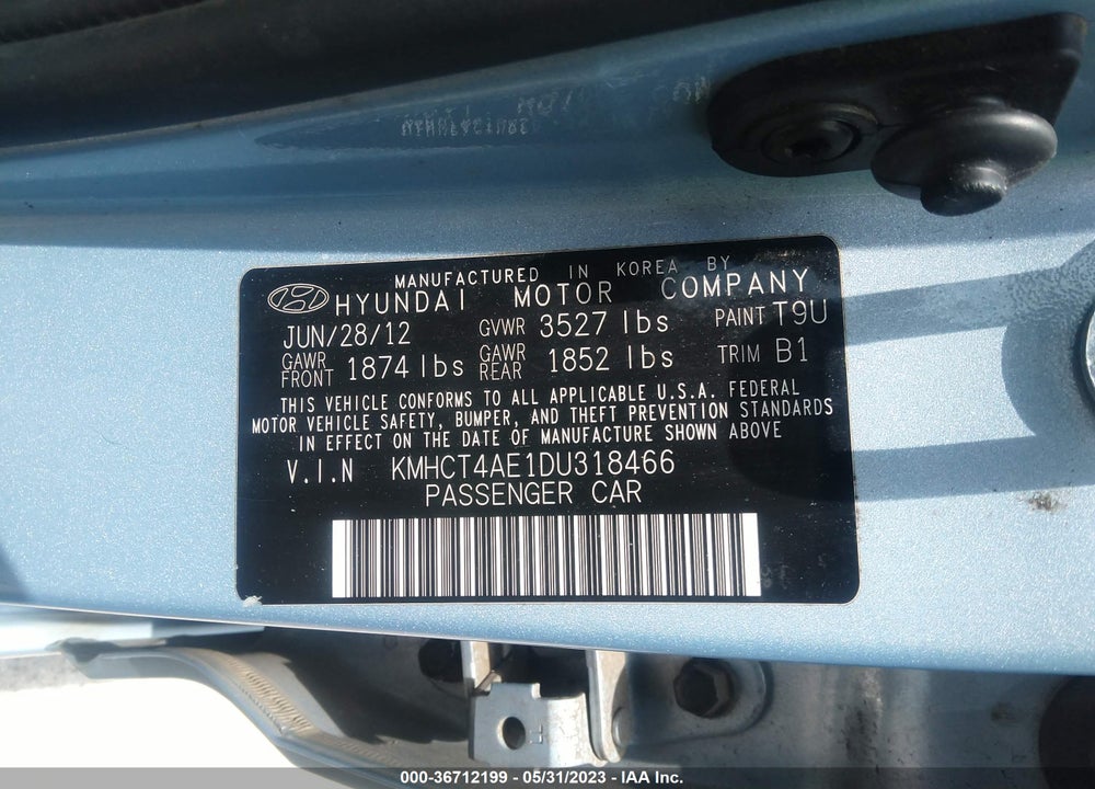 2013 HYUNDAI ACCENT GLS VIN: KMHCT4AE1DU318466